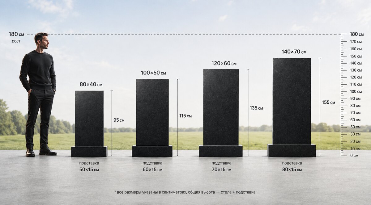 Размеры памятников: 80×40, 100×50, 120×60, 140×70 см
