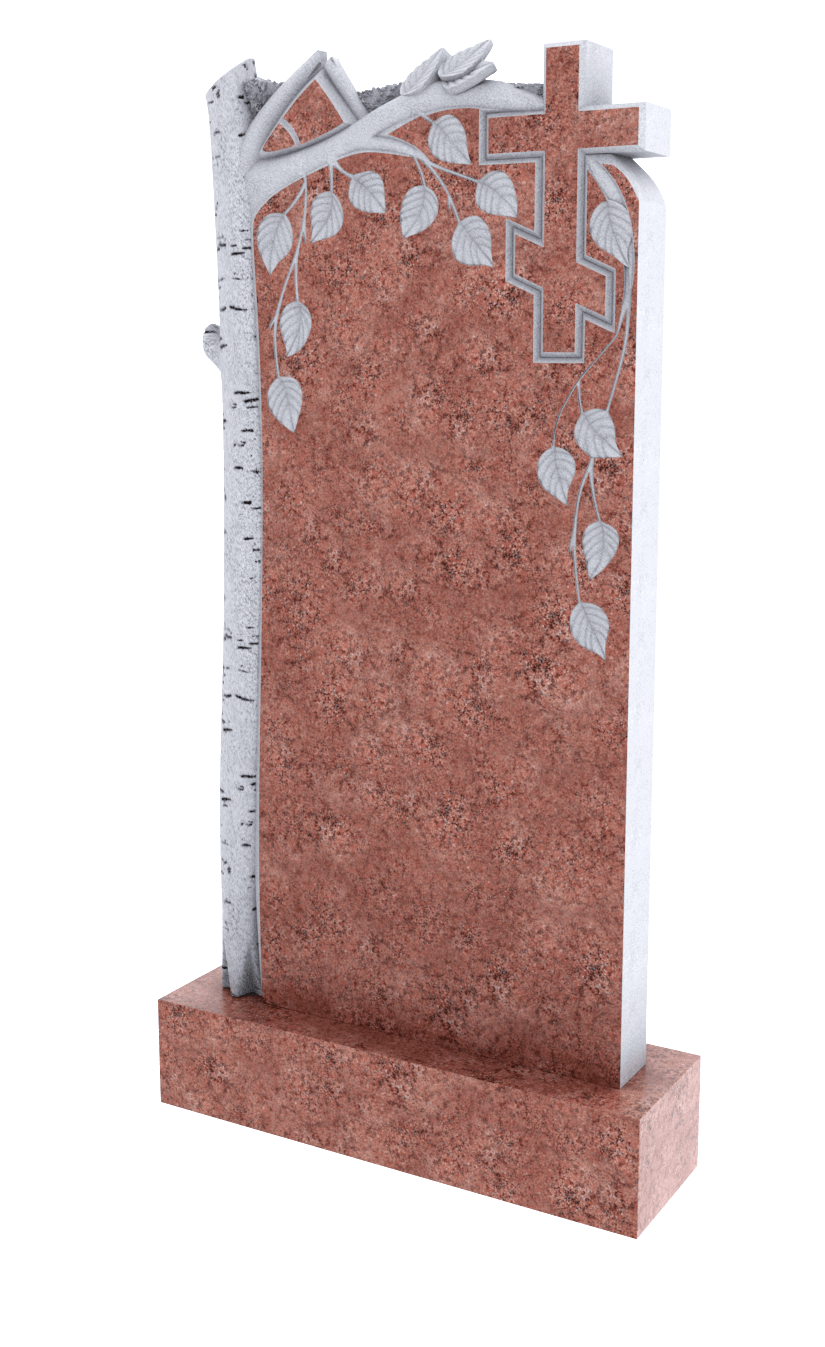 Памятник из красного гранита с березой 1309